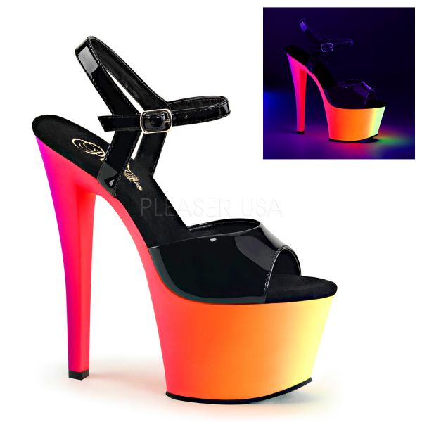 Schwarze Lack Plateau Sandalette mit buntem UV-Plateau RAINBOW-309UV